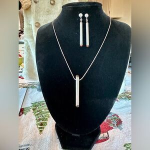 Mexican Silver & Amber Necklace + Earrings Set | Modern Cylinder Design